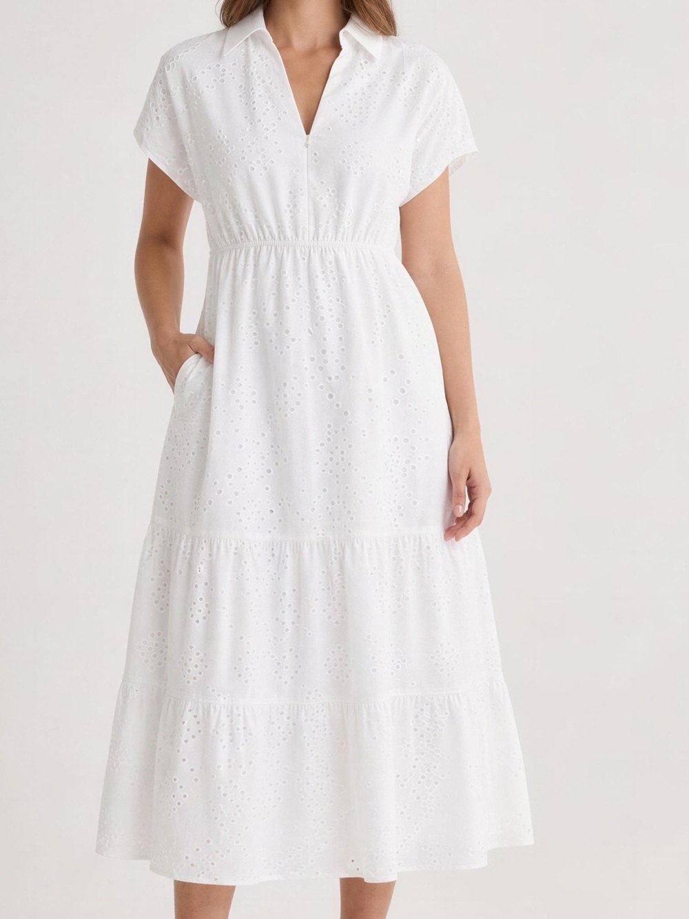 Sam Edelman White Eyelet Tiered Maxi Shirt Dress size 6 - Picture 6 of 9